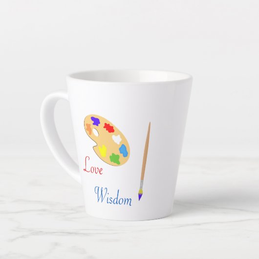 Tasse Latte Palette d'art avec pinceau et texte en blanc (Angle gauche)