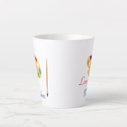 Tasse Latte Palette d'art avec pinceau et texte en blanc (Devant)