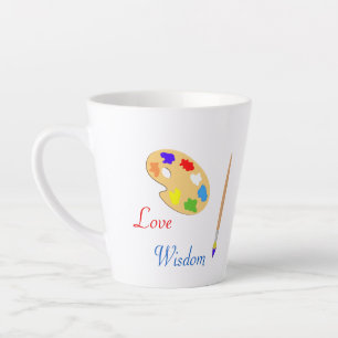 Tasse Latte Palette d'art avec pinceau et texte sur fond blanc