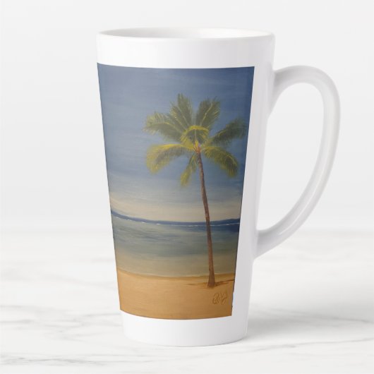 Tasse Latte Palmier solitaire sur la plage, par Gary Poling (Droite)
