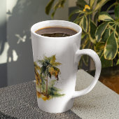 Tasse Latte Palmiers dans les tropiques vert et jaune de l'aqu