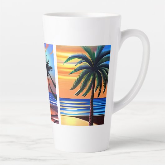 Tasse Latte Palmiers tropicaux et couleur océan (Droite)