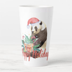 Tasse Latte Panda de Noël aquarelle personnalisée