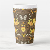 Tasse Latte Pansies jaunes, oiseaux et papillons (Devant)