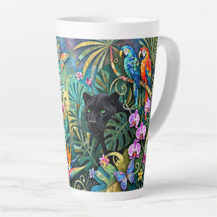 Tasse Latte Panthère noire Afrique Collage gai Style Jungle