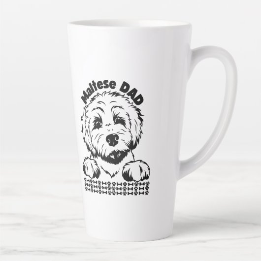 Tasse Latte Papa maltais Design noir et blanc | Chien maltais (Droite)