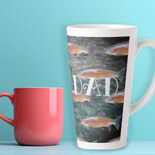 Tasse Latte Papa Pêcheur Motif Truite Arc-en-Ciel