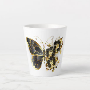 Tasse Latte Papillon à fleurs d'or avec orchidée noire