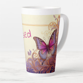 Tasse Latte Papillon béni et paisley et fleurs
