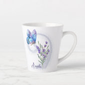 Tasse Latte Papillon bleu et lavande personnalisée (Droite)