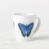 Tasse Latte Papillon bleu Morpho aquarelle peinture (Angle droit)