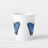 Tasse Latte Papillon bleu Morpho aquarelle peinture (Devant)