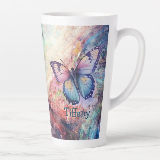 Tasse Latte Papillon bleu, violet et rose (Droite)