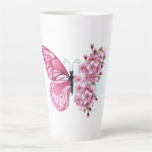 Tasse Latte Papillon de fleurs avec Sakura rose (Devant)