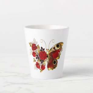 Tasse Latte Papillon de fleurs rouges aux roses rouges
