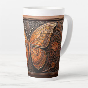 Tasse Latte Papillon en bois embossé faux, Paisley et fleurs