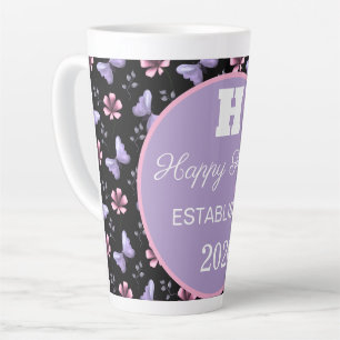 Tasse Latte Papillon Lavande & Motif Floral Rose Sans Couture