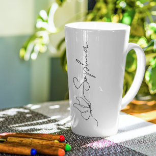Tasse Latte Papillon noir simple ligne d'art Nom personnalisé