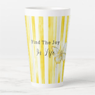 Tasse Latte Papillon Rayures Blanches Jaune Citron Trouve Joie