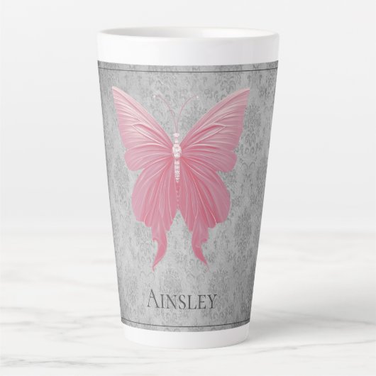 Tasse Latte Papillon rose bijoux (Devant)