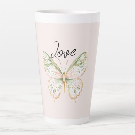 Tasse Latte Papillon Rose Blush Vert Menthe Or (Devant)