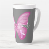 Tasse Latte Papillon rose Cancer du sein Survivant (Angle droit)