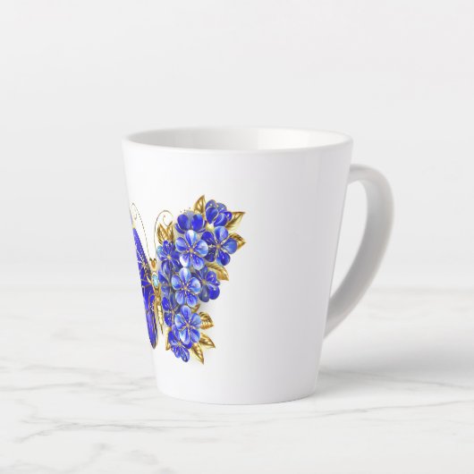 Tasse Latte Papillon saphir à fleurs (Angle droit)