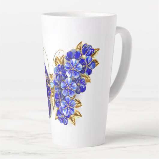 Tasse Latte Papillon saphir à fleurs (Angle droit)