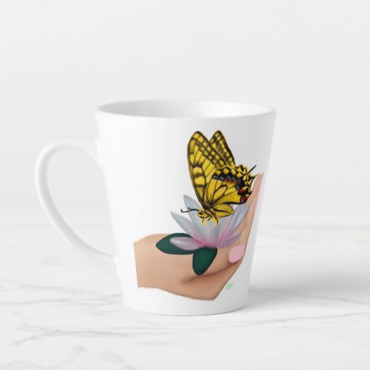 Tasse Latte Papillon sur Lotus Bloom (Gauche)