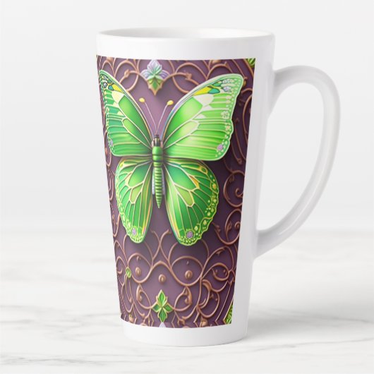 Tasse Latte Papillon vert en optique 3D (Droite)