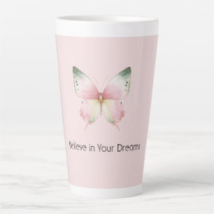 Tasse Latte Papillon Vert Rose Blanc Menthe