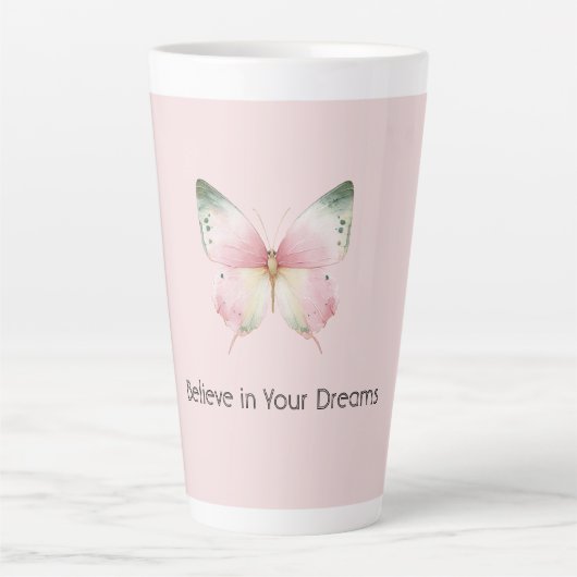 Tasse Latte Papillon Vert Rose Blanc Menthe (Devant)