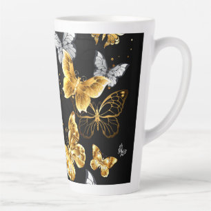 Tasse Latte Papillons blancs et dorés