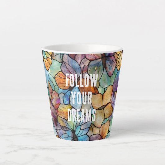 Tasse Latte Papillons bleu turquoise orange violet (Devant)