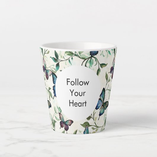 Tasse Latte Papillons bleus romantiques chics (Devant)