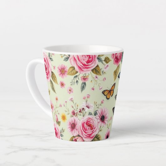 Tasse Latte Papillons Et Fleurs (Angle gauche)