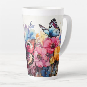 Tasse Latte Papillons et fleurs