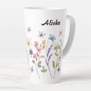 Tasse Latte Papillons Fleur sauvage élégants