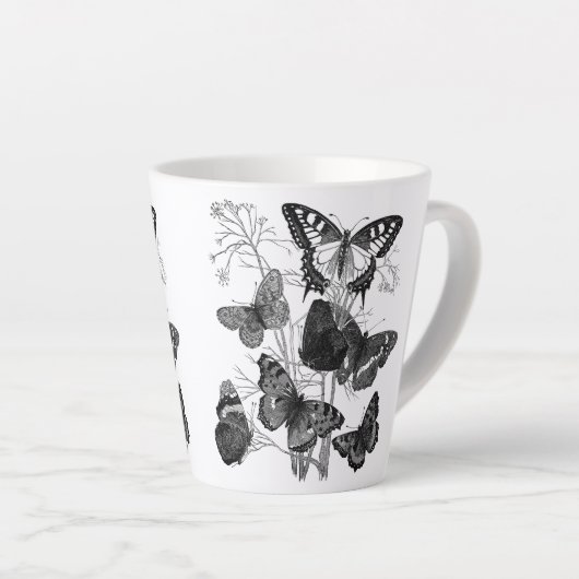 Tasse Latte Papillons noirs et blancs (Angle droit)