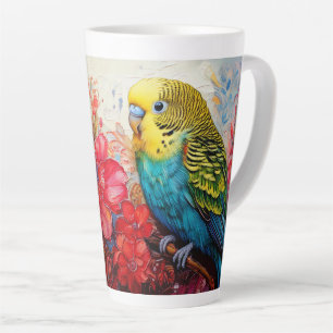 Tasse Latte Parakeet aux fleurs