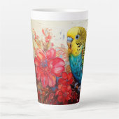 Tasse Latte Parakeet aux fleurs (Devant)
