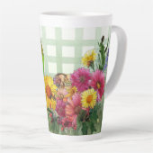 Tasse Latte Parakeet mignonne et fleurs (Angle droit)