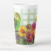 Tasse Latte Parakeet mignonne et fleurs (Devant)