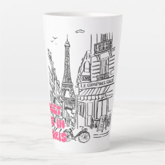 Tasse Latte Paris Café–Rencontre-moi à Paris en rose & Tour Ei