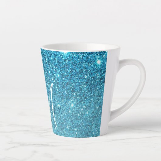 Tasse Latte Parties scintillant bleu moderne éclaboussures Nom (Droite)