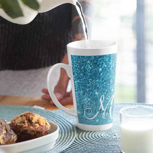 Tasse Latte Parties scintillant bleu moderne éclaboussures Nom