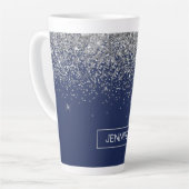 Tasse Latte Parties scintillant bleue Silver Navy Girl Monogra (Angle gauche)