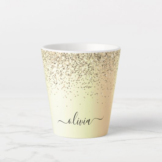 Tasse Latte Parties scintillant d'or Monogramme métallique Nom (Devant)