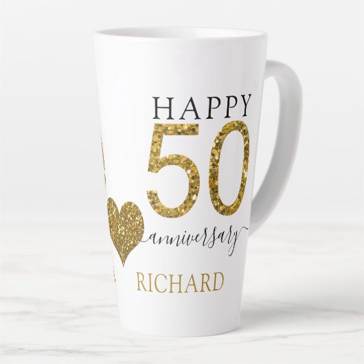 Tasse Latte Parties scintillant d'or Personnalisé 50e annivers (Angle droit)