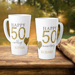 Tasse Latte Parties scintillant d'or Personnalisé 50e annivers